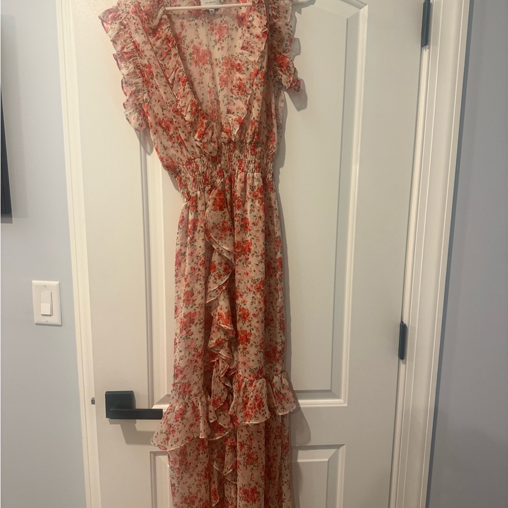 Misa Los Angeles Red and Cream Floral Maxi Dress